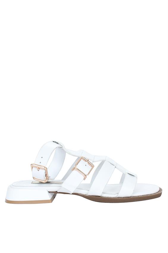 Kadın Günlük Düz Sandalet - Beyaz Deri