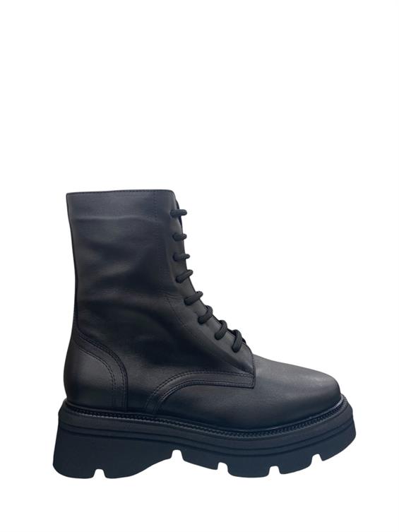 Kadın Postal Military Bot - Siyah Deri Kürk