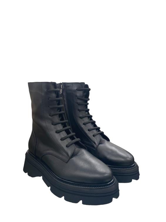 Kadın Postal Military Bot - Siyah Deri Kürk