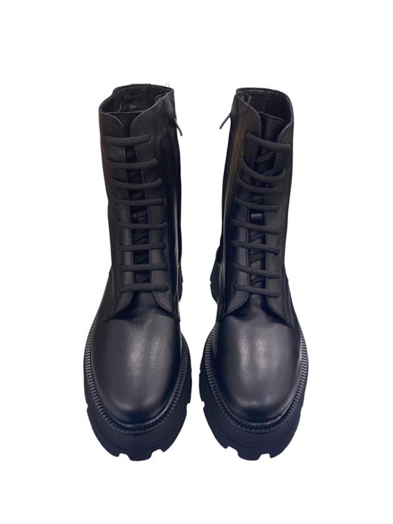 Kadın Postal Military Bot - Siyah Deri Kürk