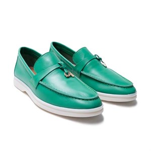 Kadın Babet Ayakkabı Loafer - Yeşil Deri