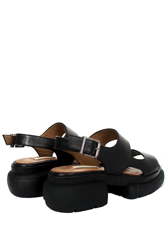 Kadın Kalın Tabanlı Günlük Sandalet - Siyah Deri