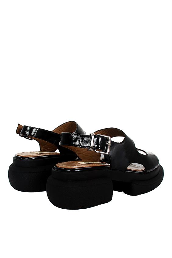 Kadın Kalın Tabanlı Günlük Sandalet - Siyah Rugan