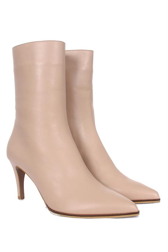 Kadın Topuklu Bot - Bej Deri
