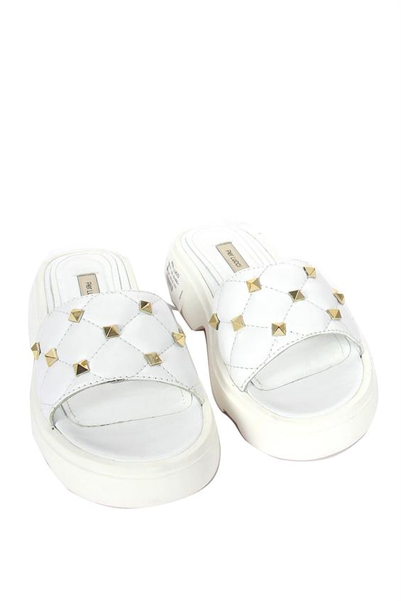 Kadın Günlük Düz Terlik-Beyaz Deri