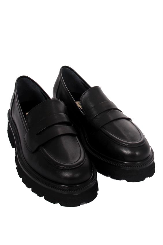 Kadın Babet Ayakkabı Loafer - Siyah Deri