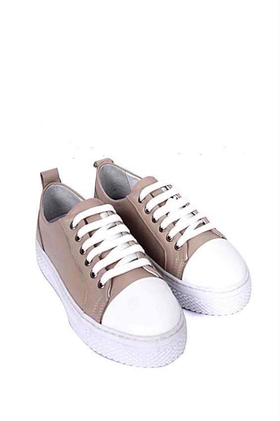 Kadın Sneakers Ayakkabı - Bej Deri