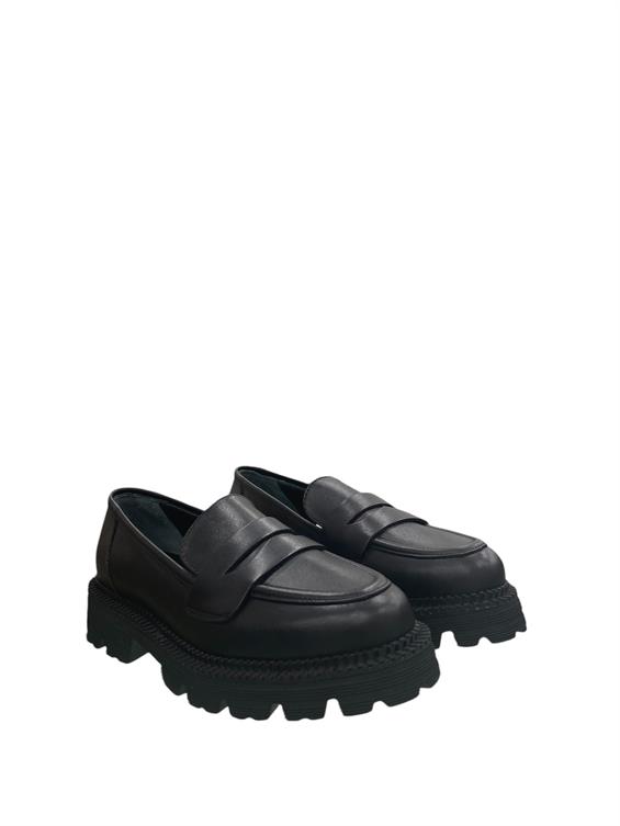 Kadın Babet Ayakkabı Loafer - Siyah Deri