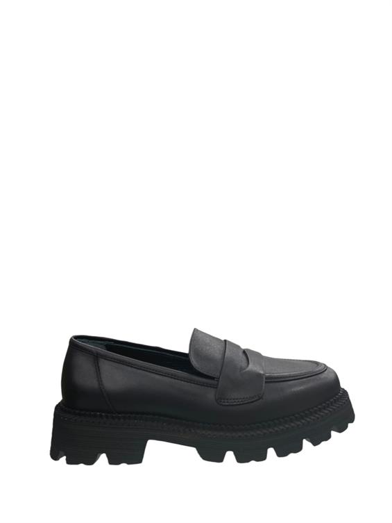 Kadın Babet Ayakkabı Loafer - Siyah Deri