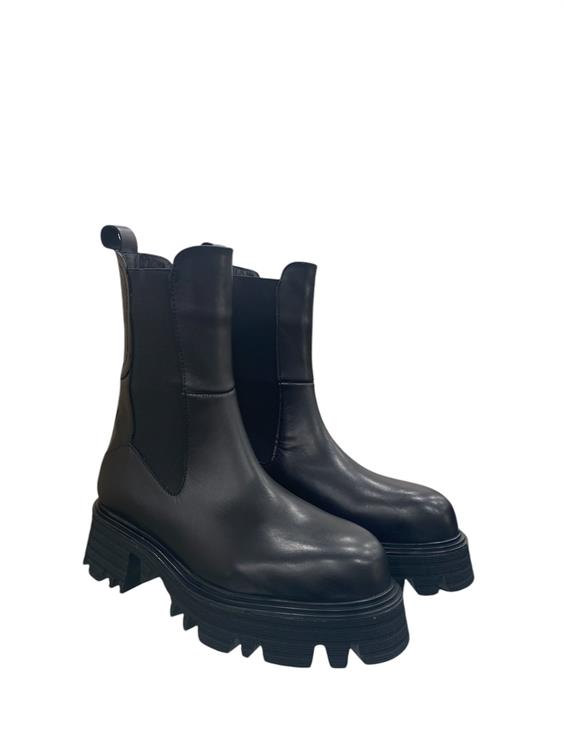 Kadın Kalın Tabanlı Topuklu Bot - Siyah Deri S.Ast