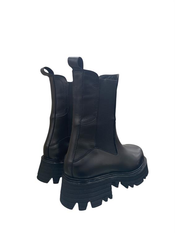 Kadın Kalın Tabanlı Topuklu Bot - Siyah Deri S.Ast