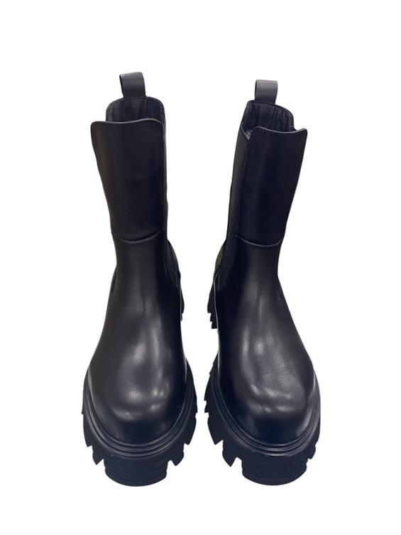 Kadın Kalın Tabanlı Topuklu Bot - Siyah Deri S.Ast