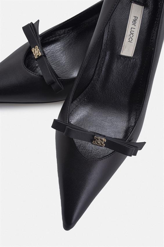 Kadın İnce Topuklu Ayakkabı - Siyah Deri