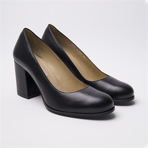 Kadın Kalın Topuklu Ayakkabı - Siyah Deri