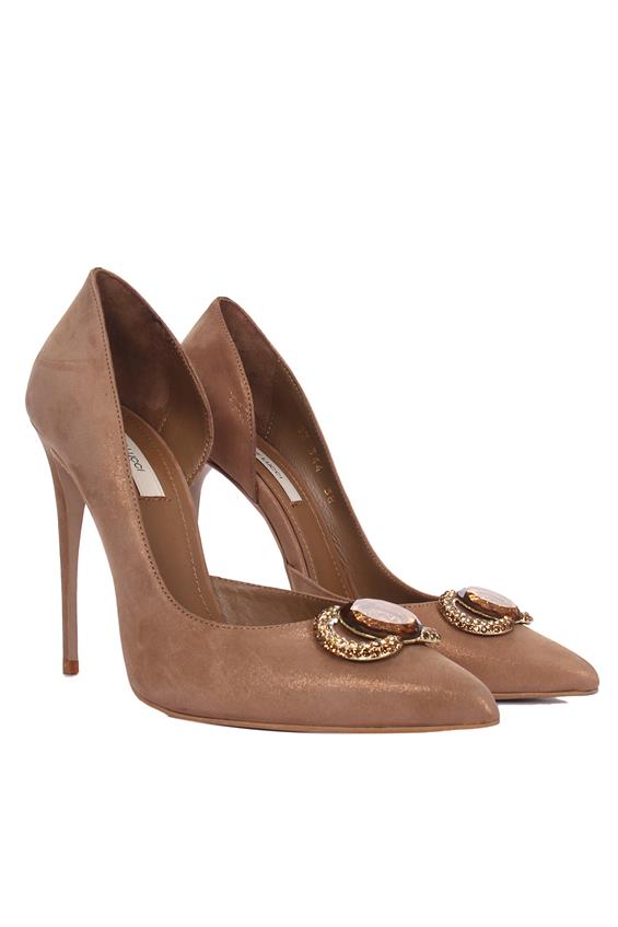 Kadın Gece Ayakkabı Topuklu-Bakır Sim Deri