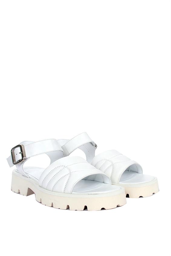 Kadın Kalın Tabanlı Günlük Sandalet - Beyaz Deri