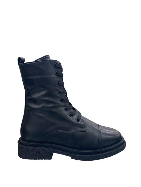 Kadın Postal Military Bot - Siyah Deri Kürk
