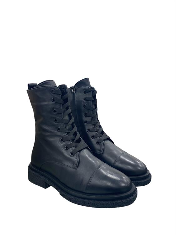 Kadın Postal Military Bot - Siyah Deri Kürk