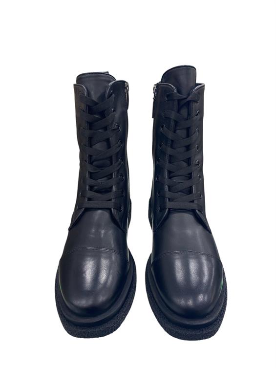 Kadın Postal Military Bot - Siyah Deri Kürk