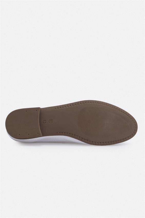 Kadın Düz Babet Ayakkabı - Beyaz Floter