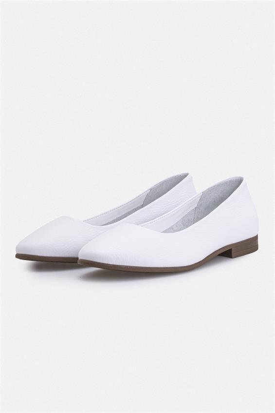 Kadın Düz Babet Ayakkabı - Beyaz Floter