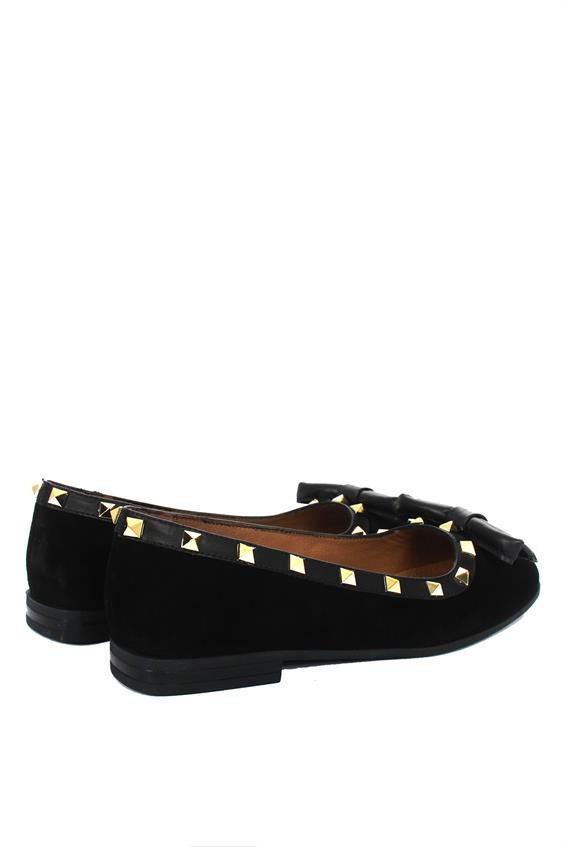 Kadın Tokalı Babet Ayakkabı - Siyah Süet - S.Deri