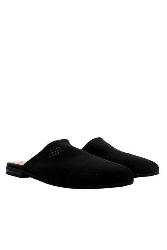 Kadın Günlük Düz Terlik-Siyah Zımbalı