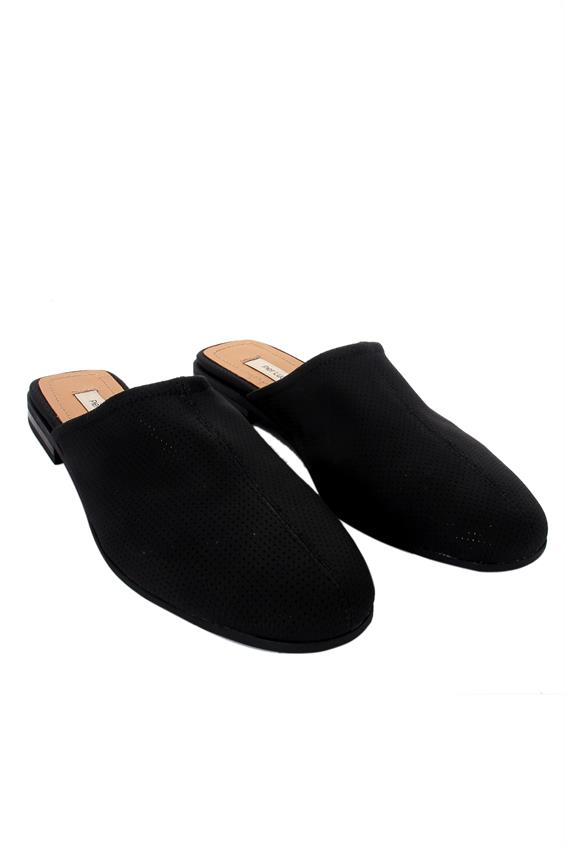 Kadın Günlük Düz Terlik-Siyah Zımbalı