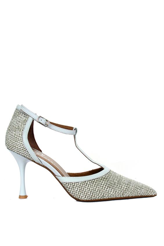 Kadın İnce Topuklu Ayakkabı - A.Mavi Hasır