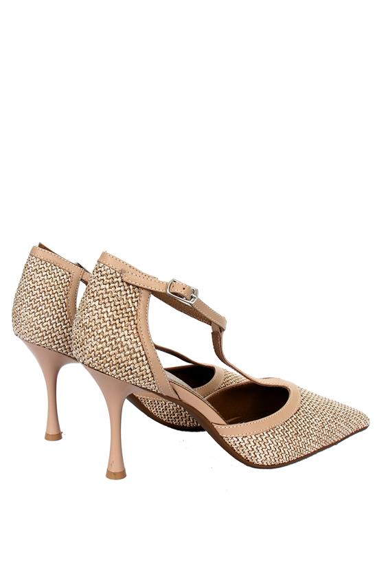 Kadın İnce Topuklu Ayakkabı - Vizon Hasır 