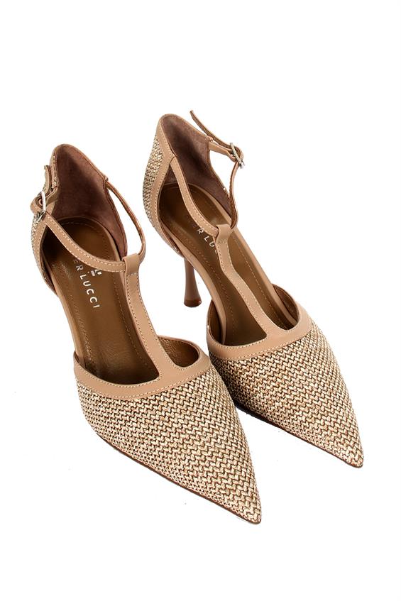 Kadın İnce Topuklu Ayakkabı - Vizon Hasır 