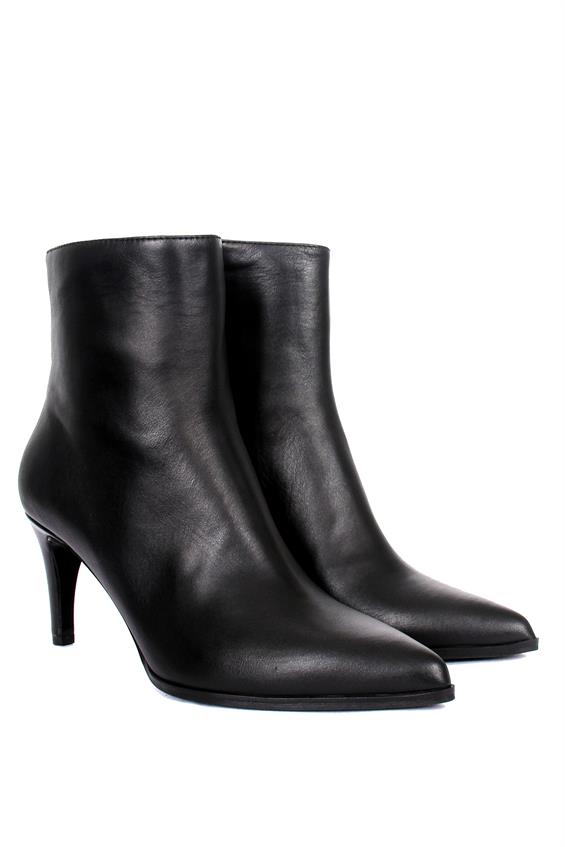 Kadın Topuklu Bot - Siyah Deri D.Ast