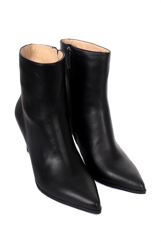 Kadın Topuklu Bot - Siyah Deri D.Ast