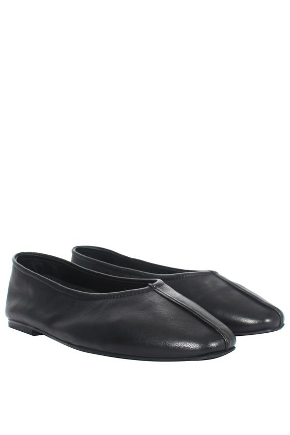 Kadın Düz Babet Ayakkabı - Siyah Deri