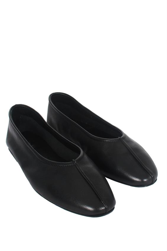 Kadın Düz Babet Ayakkabı - Siyah Deri