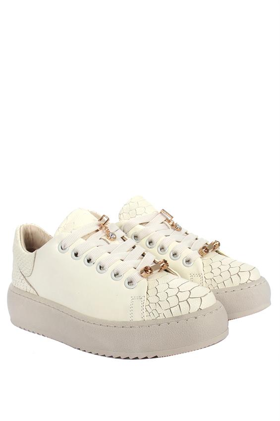 Kadın Sneakers Ayakkabı-Bej Deri