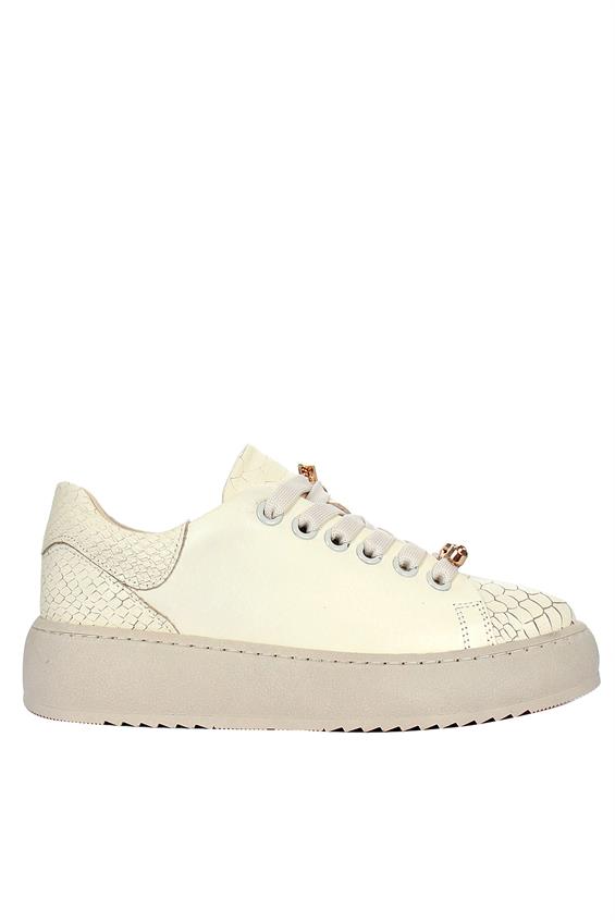 Kadın Sneakers Ayakkabı-Bej Deri