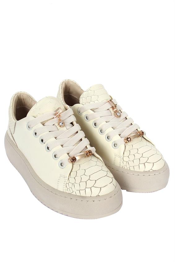 Kadın Sneakers Ayakkabı-Bej Deri
