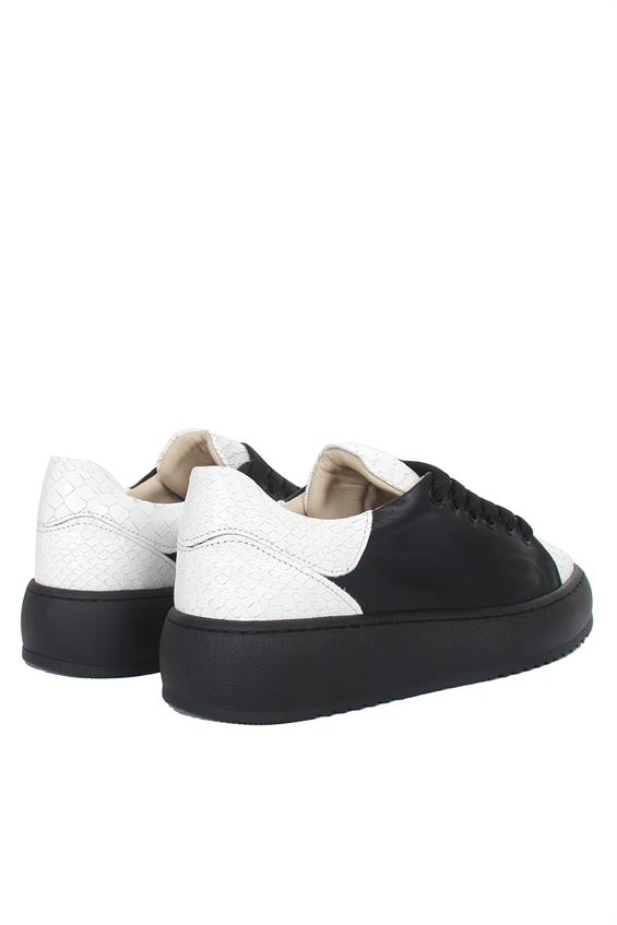 Kadın Sneakers Ayakkabı-Beyaz-Siyah Deri