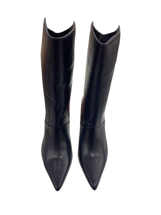 Kadın Topuklu Çizme - Siyah Deri