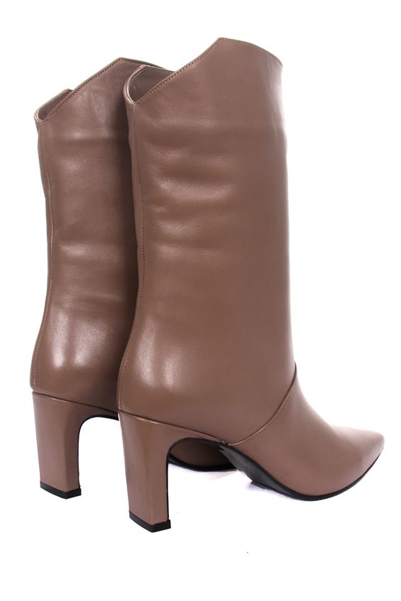 Kadın Topuklu Çizme - K.Vizon Deri