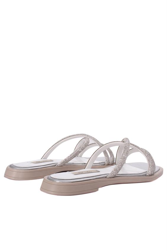 Kadın Günlük Düz Terlik-Gümüş Taşlı