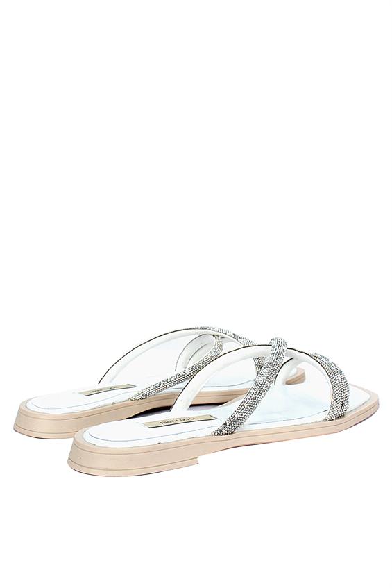 Kadın Günlük Düz Terlik-Beyaz Taşlı