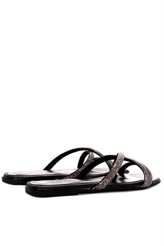 Kadın Günlük Düz Terlik-Siyah Taşlı