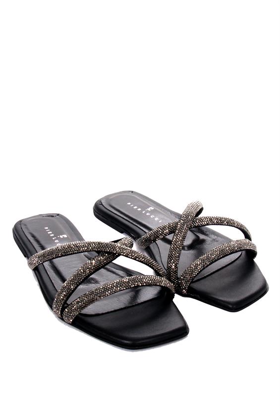 Kadın Günlük Düz Terlik-Siyah Taşlı