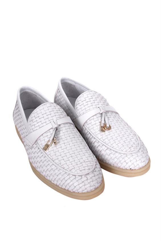 Kadın Babet Ayakkabı Loafer - Beyaz Deri