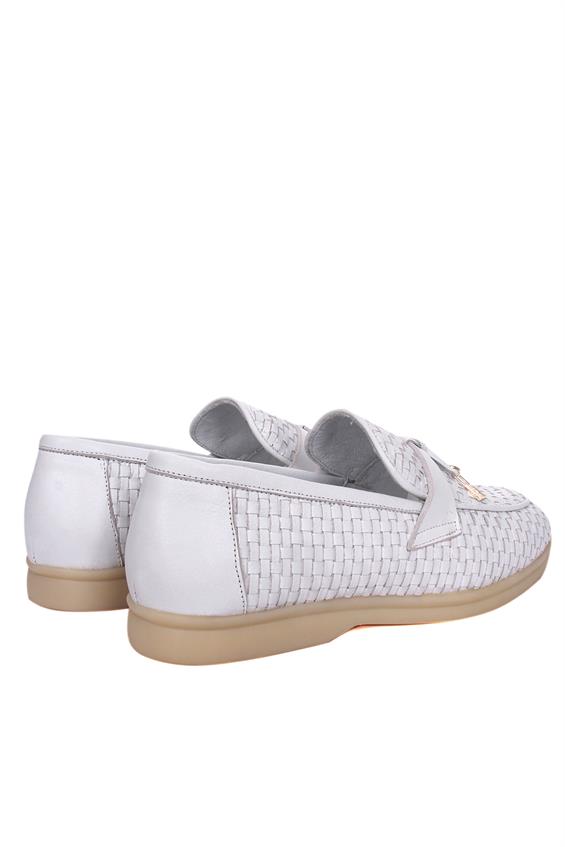Kadın Babet Ayakkabı Loafer - Beyaz Deri