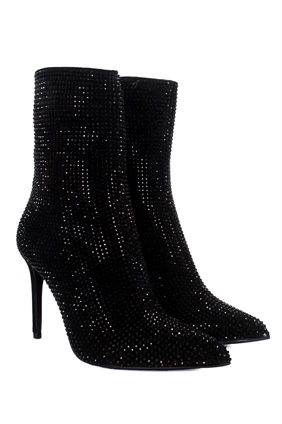 Kadın Topuklu Bot - Sİyah Süet Taş