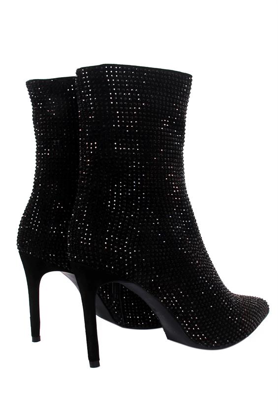 Kadın Topuklu Bot - Sİyah Süet Taş