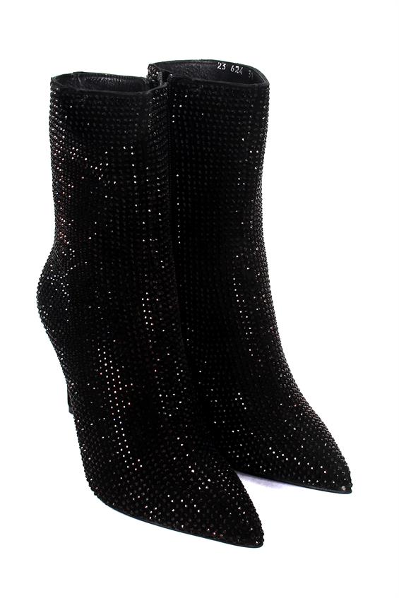 Kadın Topuklu Bot - Sİyah Süet Taş